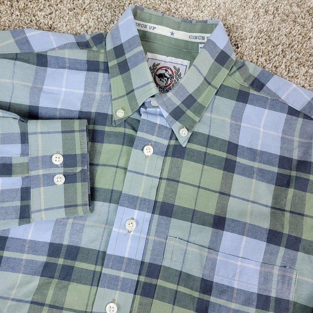 Cinch Mens Small Blue Green Plaid Button Down Long Sleeve Western‎ Cowboy